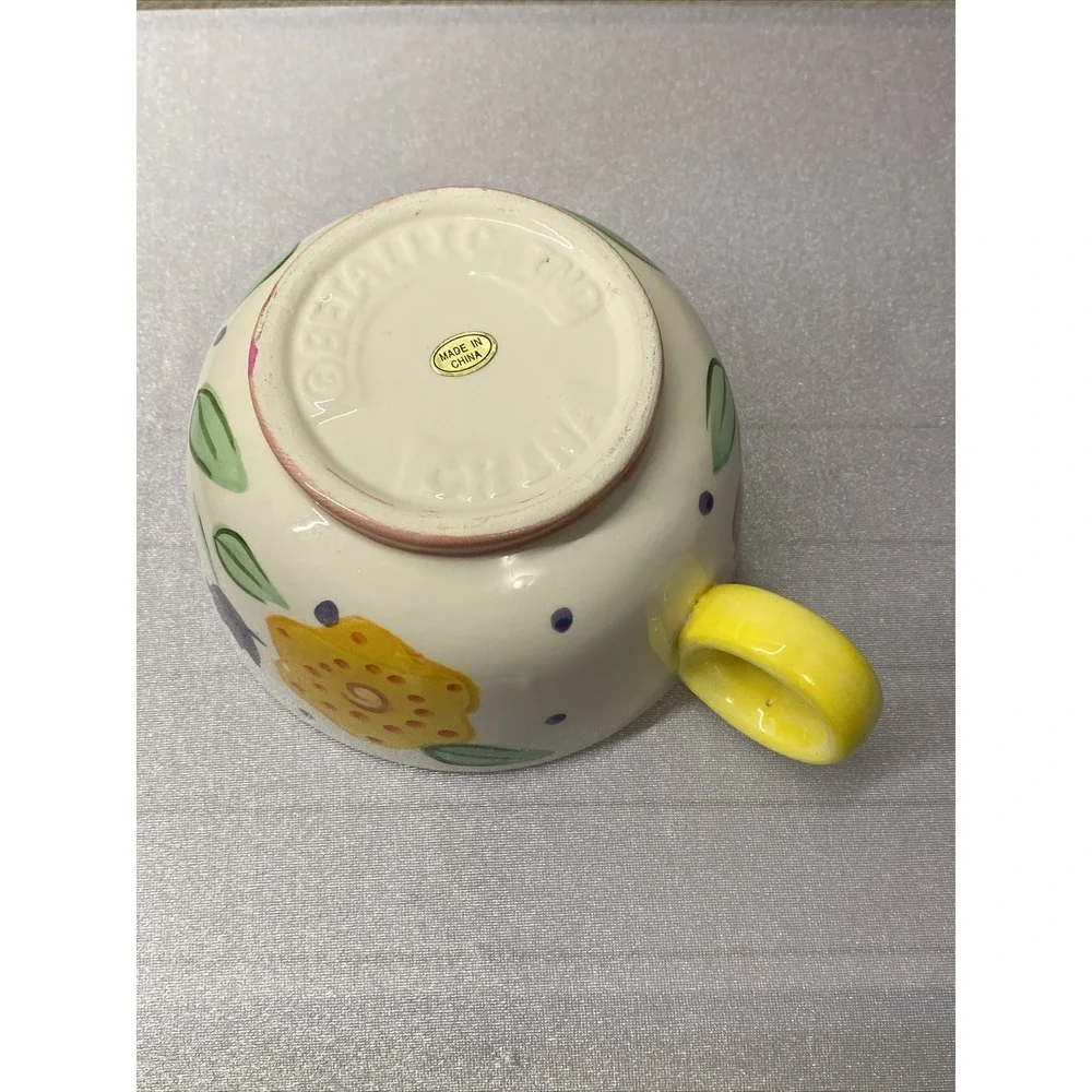 Betallic Ceramic Coffe Cup & Saucer flower Shape plate large cup Pre- owned